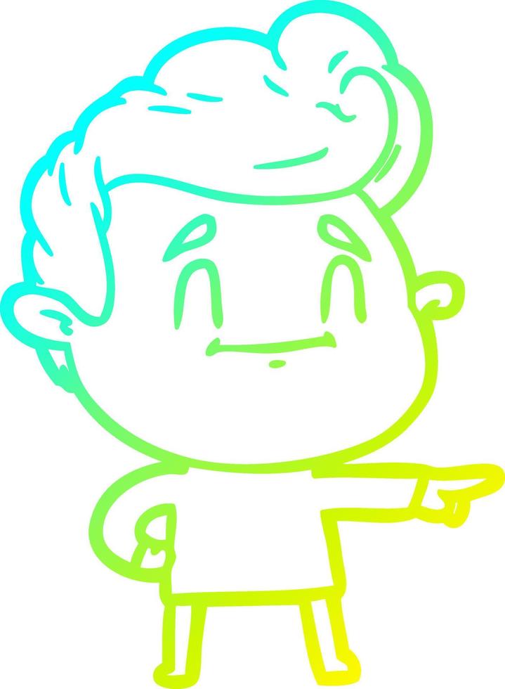 cold gradient line drawing happy cartoon man pointing vector