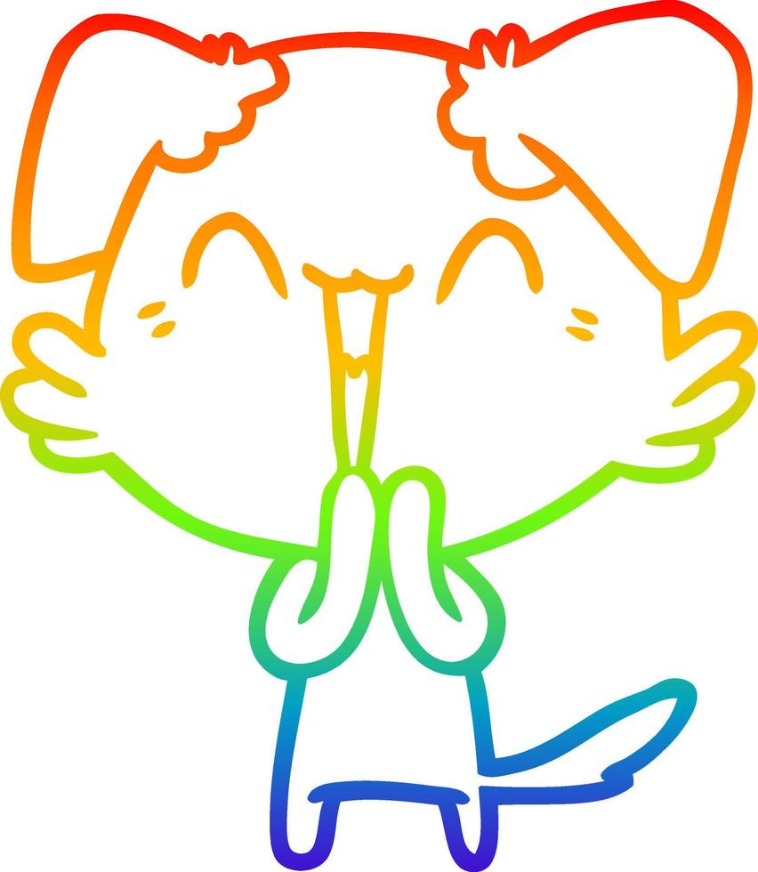 arco iris gradiente línea dibujo riendo perrito dibujos animados vector