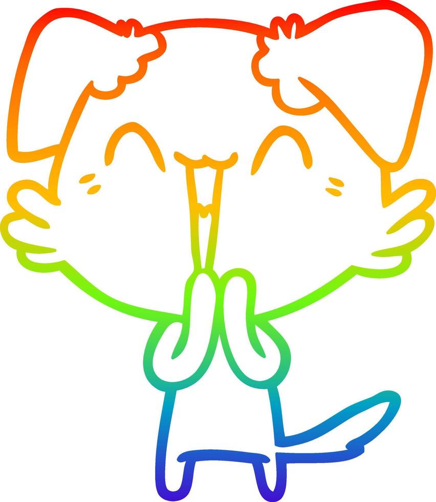 rainbow gradient line drawing laughing little dog cartoon vector