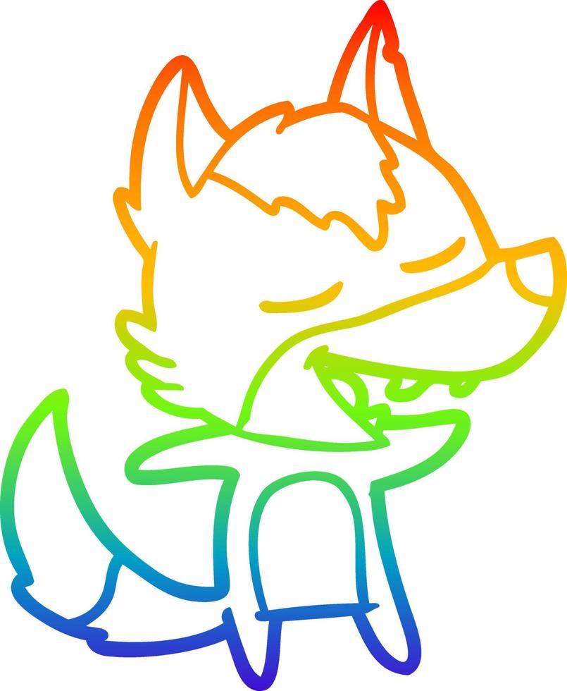 dibujo de línea de gradiente de arco iris lobo de dibujos animados riendo vector