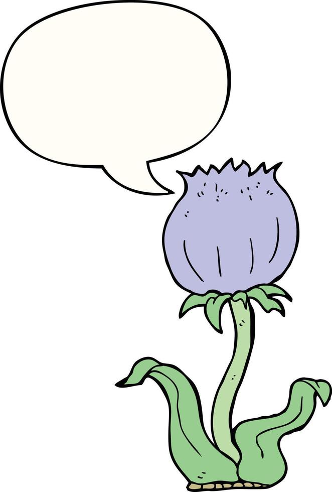 caricatura, flor silvestre, y, burbuja del discurso vector