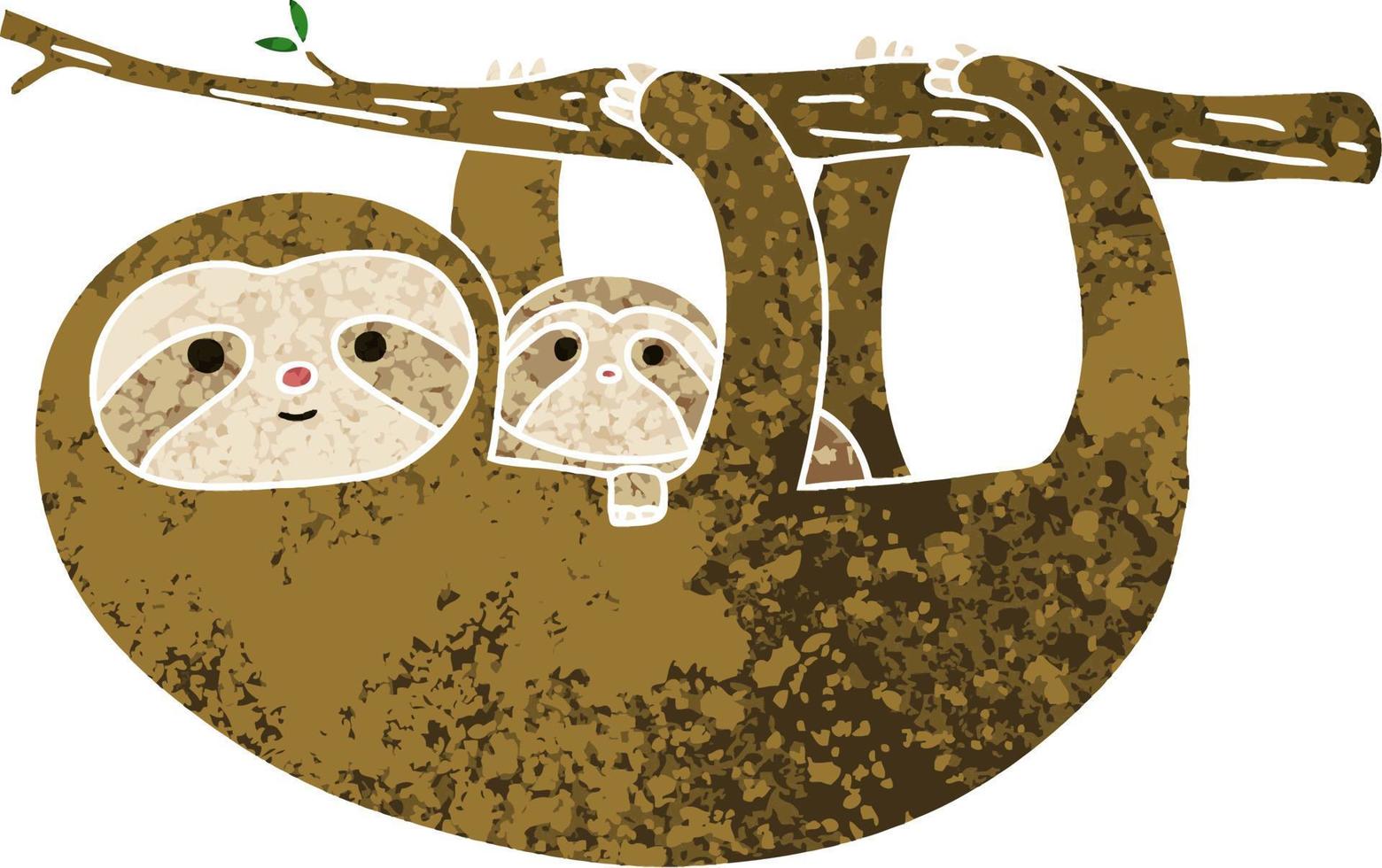 quirky retro illustration style cartoon sloth and baby vector