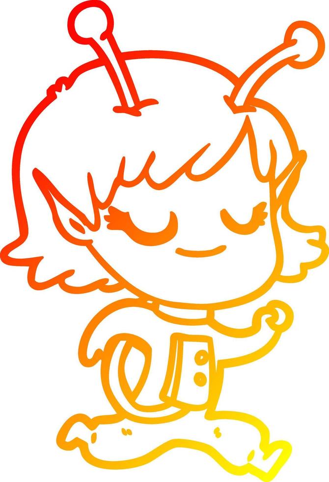 warm gradient line drawing smiling alien girl cartoon vector