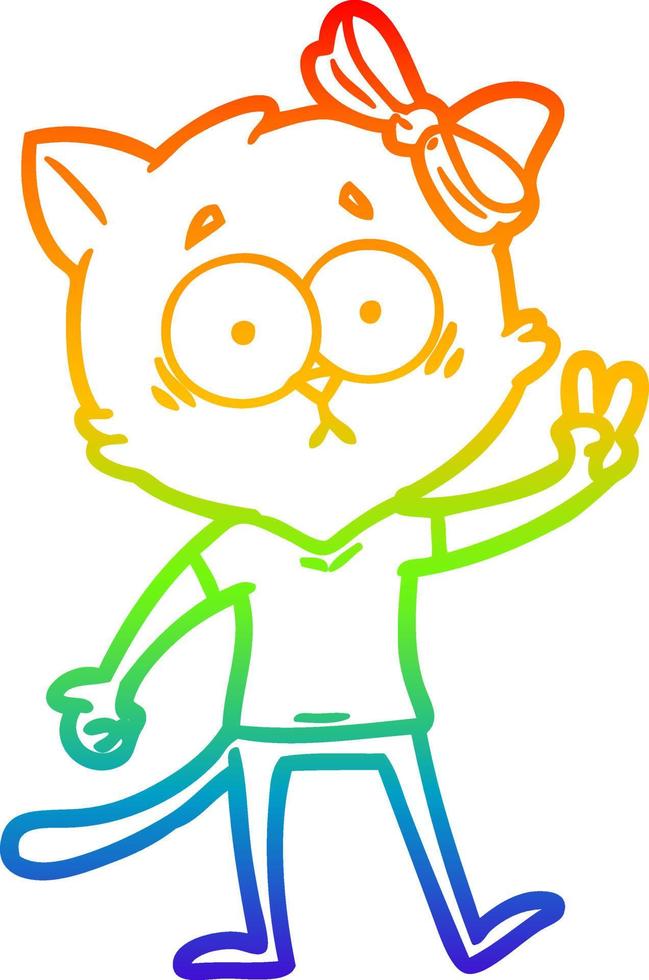 rainbow gradient line drawing cartoon cat vector