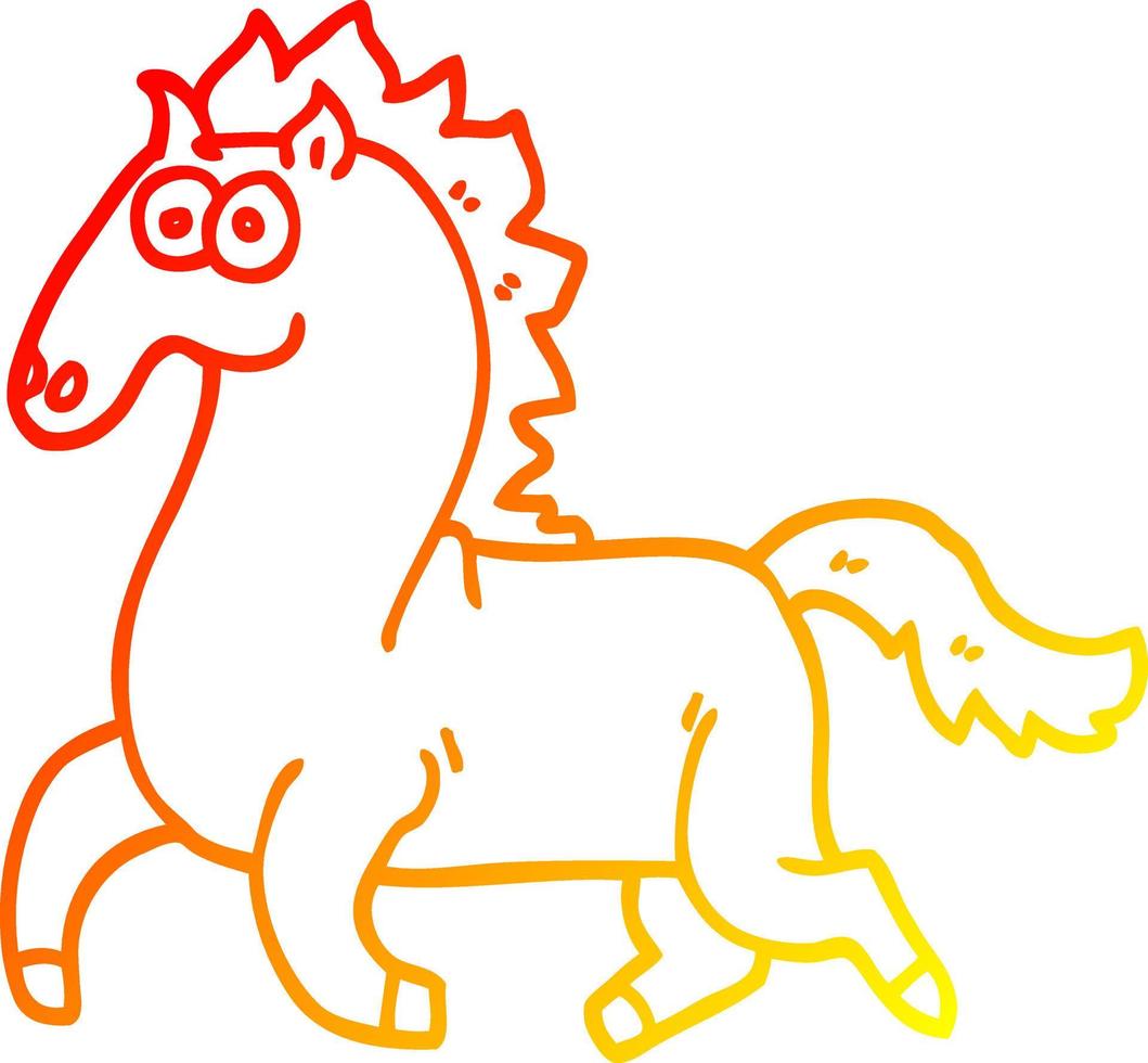 warm gradient line drawing cartoon running horse vector