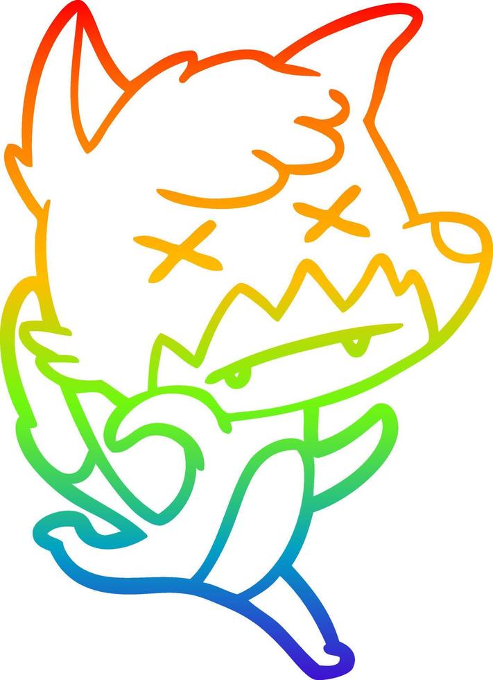 dibujo de línea de gradiente de arco iris zorro de ojos cruzados de dibujos animados vector