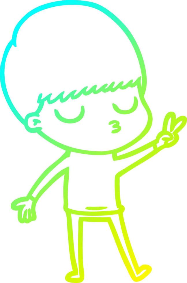 cold gradient line drawing cartoon calm boy vector