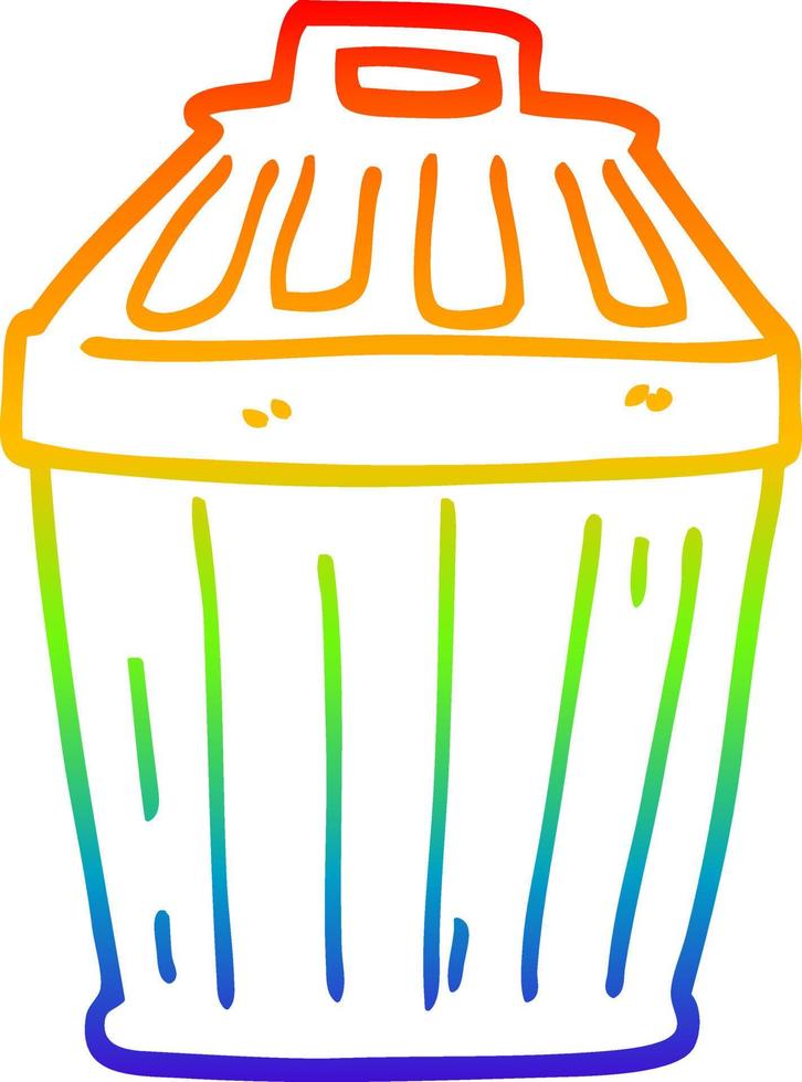 rainbow gradient line drawing cartoon waste bin vector