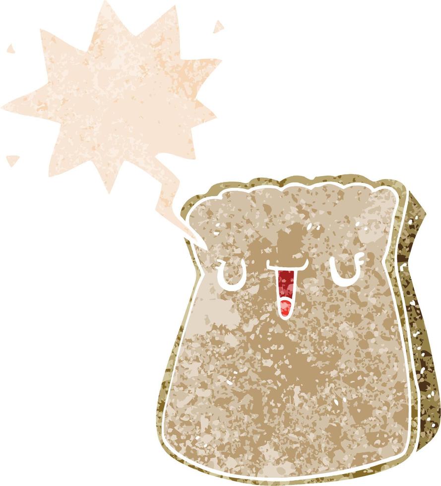 cartoon slice of bread and speech bubble in retro textured style vector