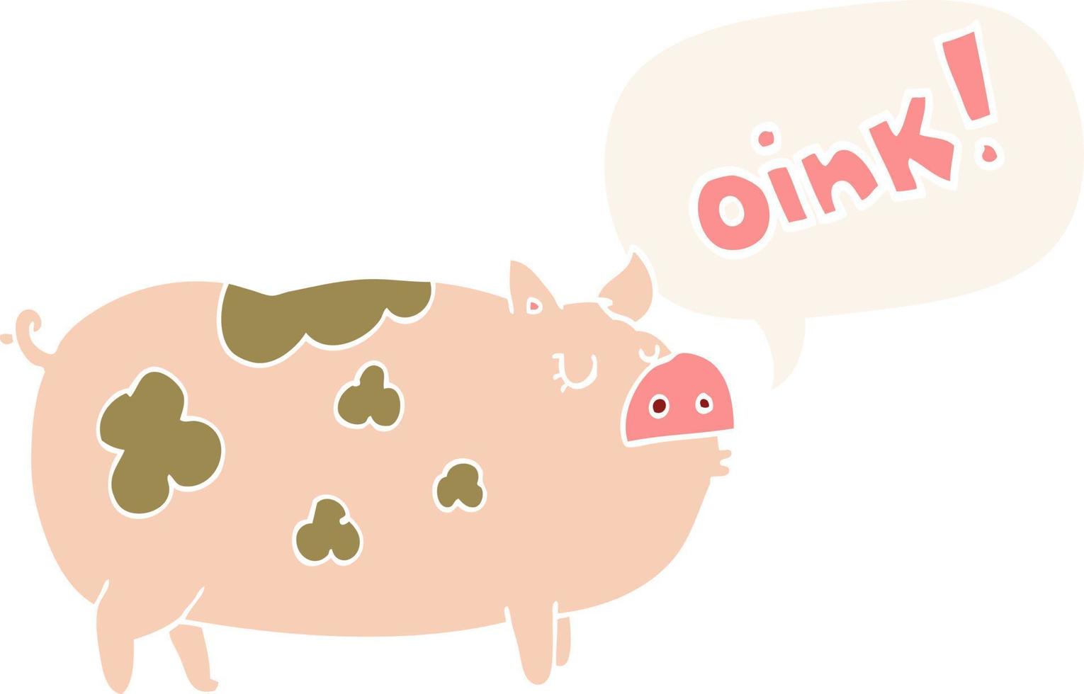 cartoon oinking pig and speech bubble in retro style vector