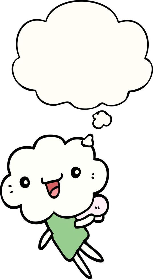 cartoon cloud head creature and thought bubble vector