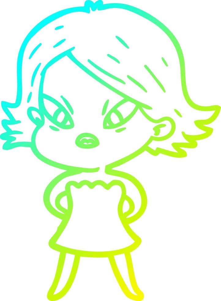 cold gradient line drawing cartoon stressed woman vector