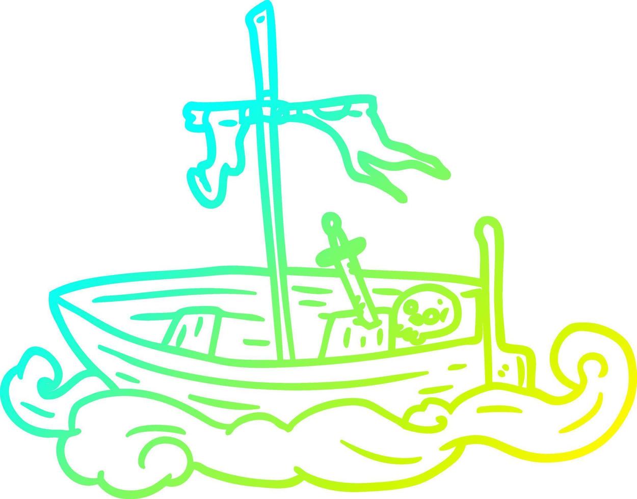 cold gradient line drawing old shipwrecked boat vector