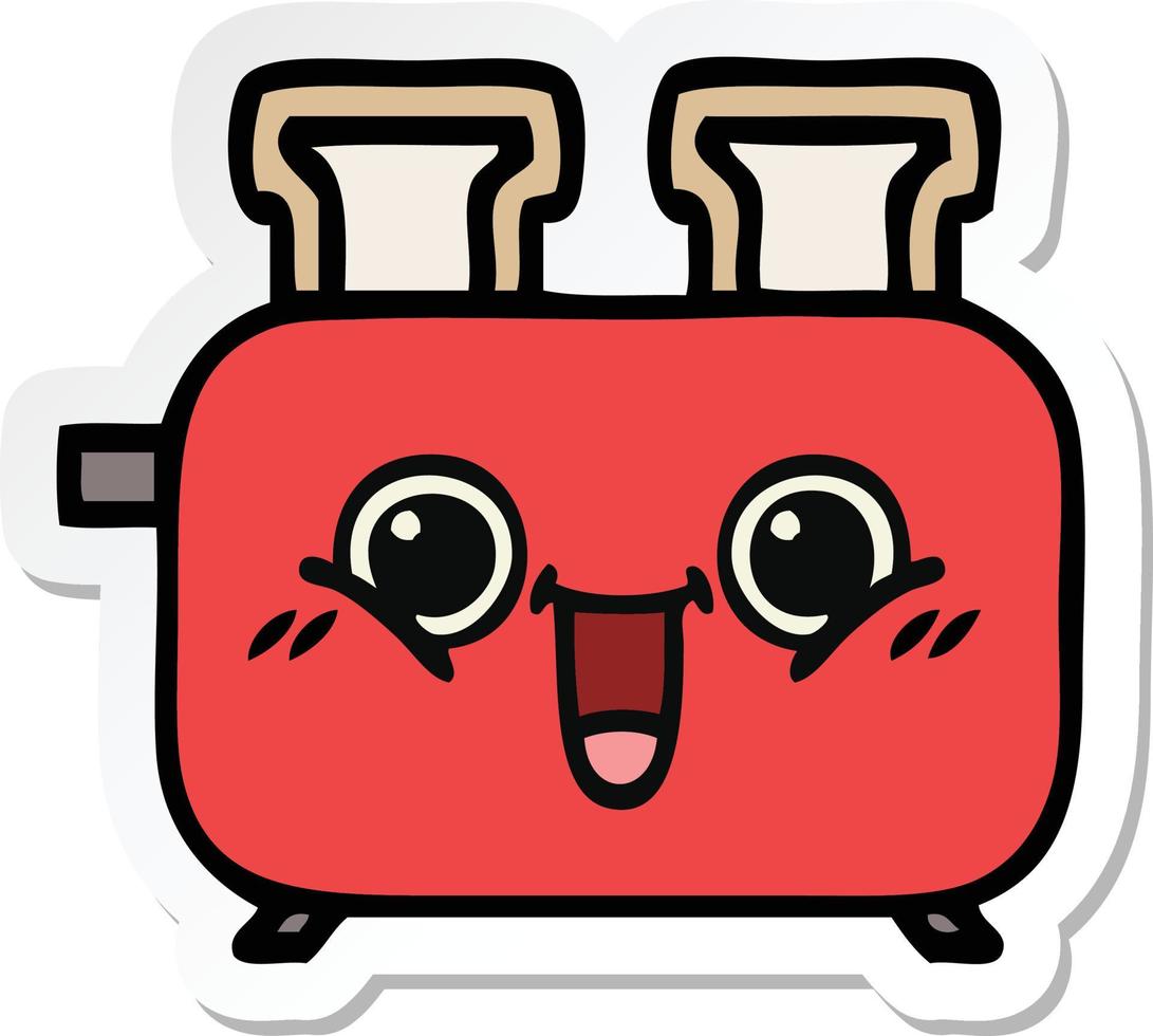 sticker of a cute cartoon of a toaster vector