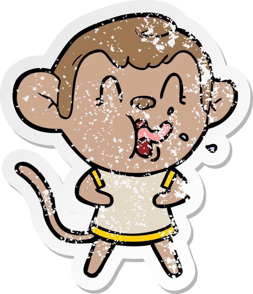 distressed sticker of a crazy cartoon monkey vector