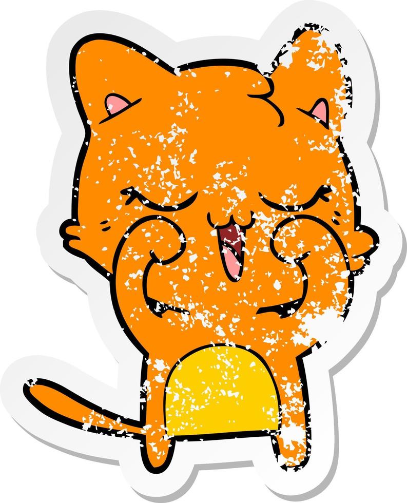 distressed sticker of a cartoon cat vector