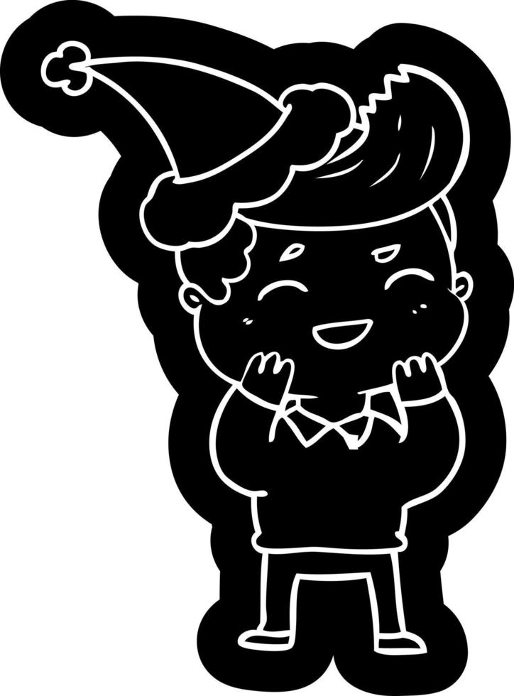 cartoon icon of a man laughing wearing santa hat vector