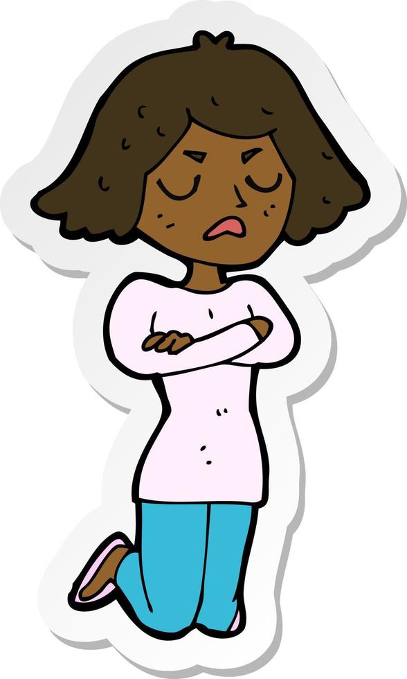 sticker of a cartoon annoyed woman vector