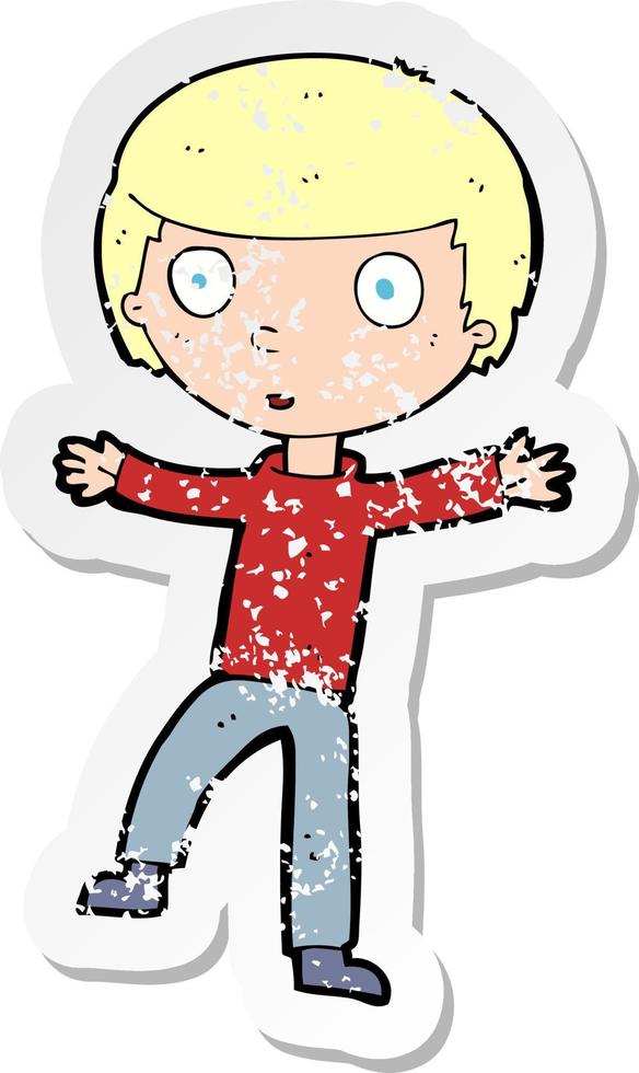 retro distressed sticker of a cartoon startled boy vector