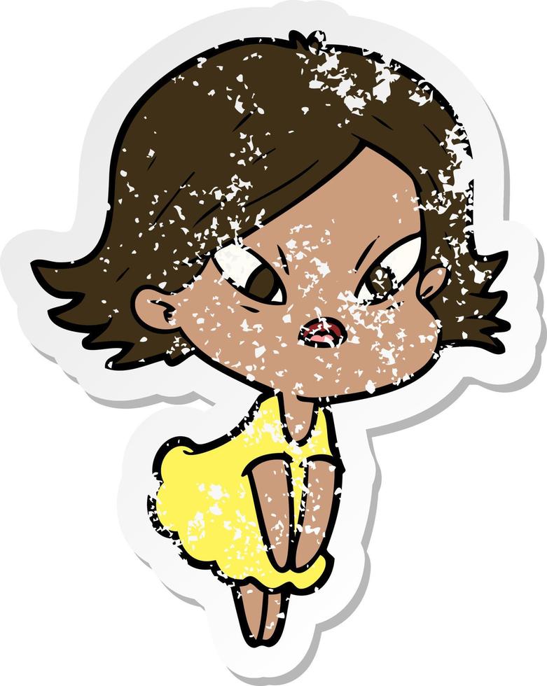 distressed sticker of a cartoon stressed woman vector