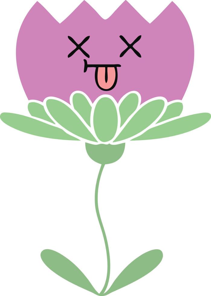 flat color retro cartoon flower vector