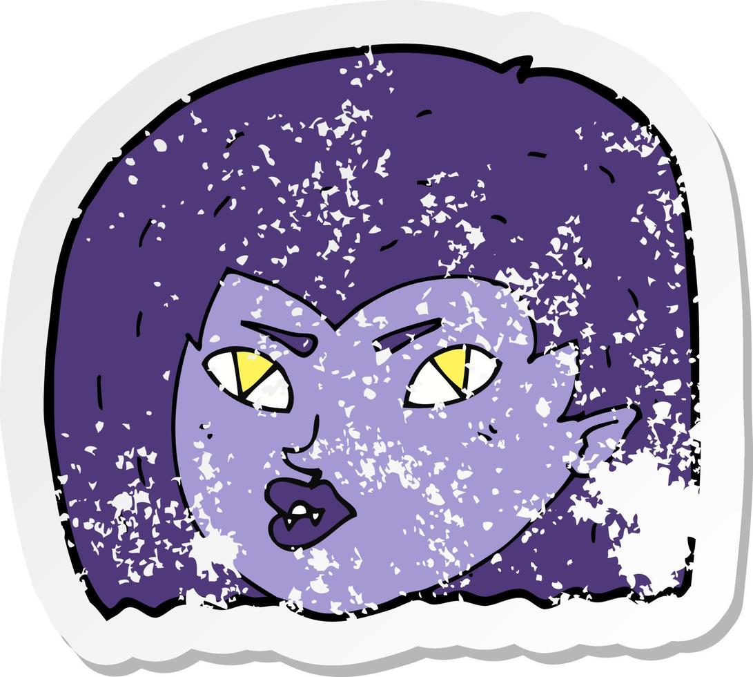 retro distressed sticker of a cartoon vampire face vector