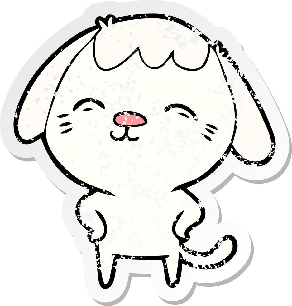 distressed sticker of a happy cartoon dog vector