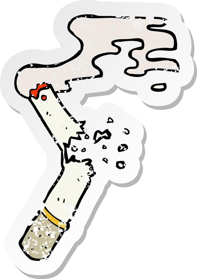 retro distressed sticker of a cartoon broken cigarette vector