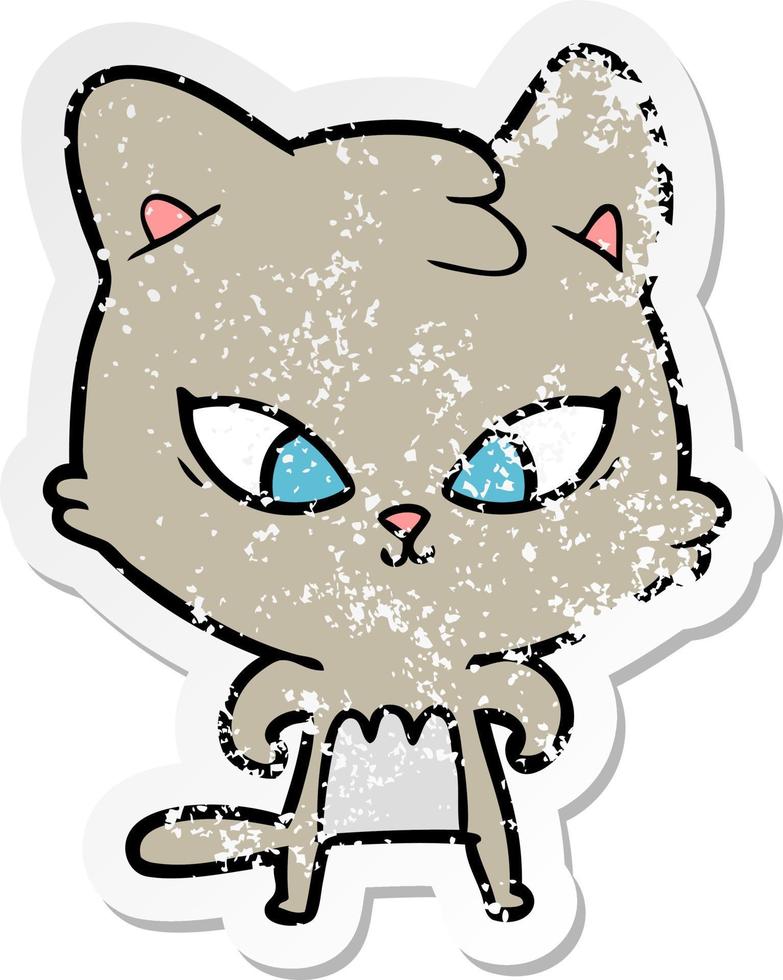 distressed sticker of a cute cartoon cat vector