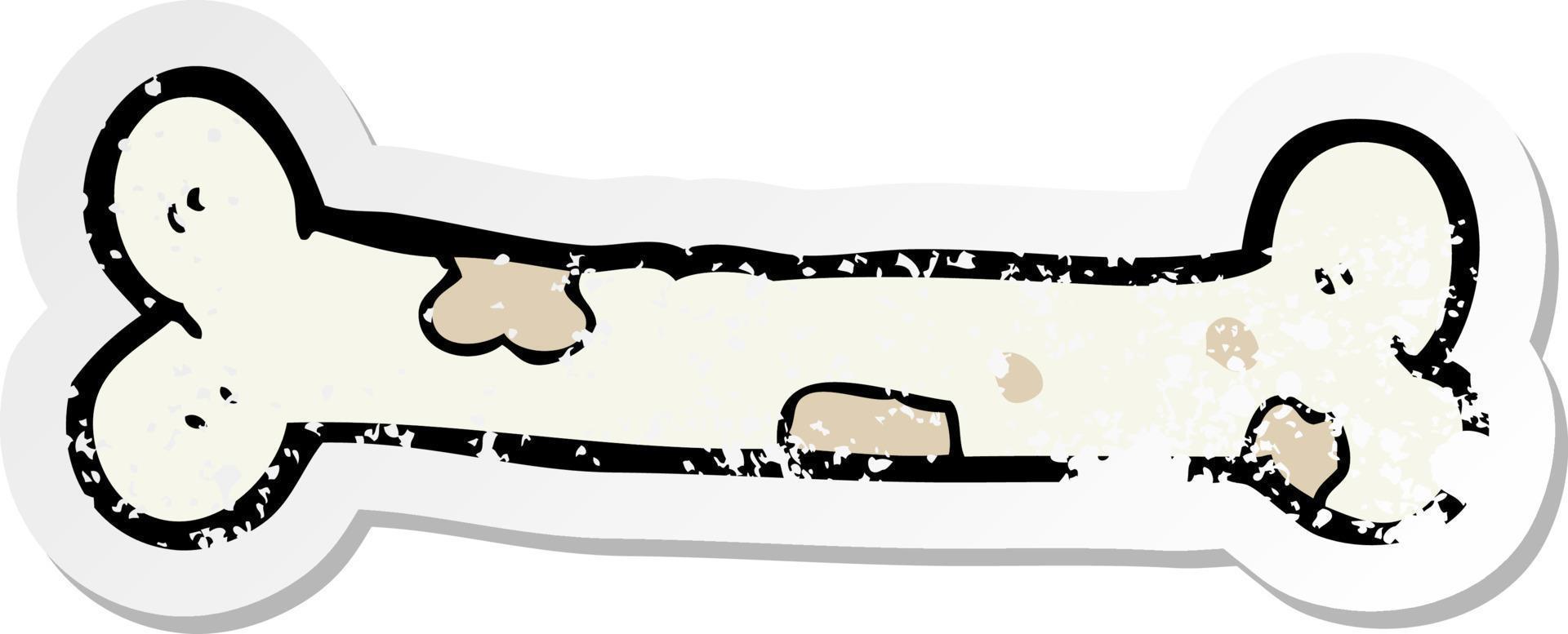 distressed sticker of a cartoon bone vector