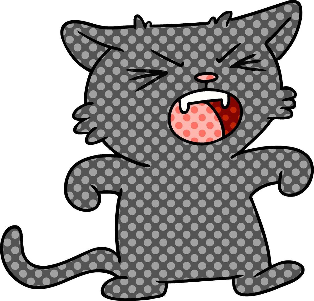 cartoon doodle of a screeching cat vector