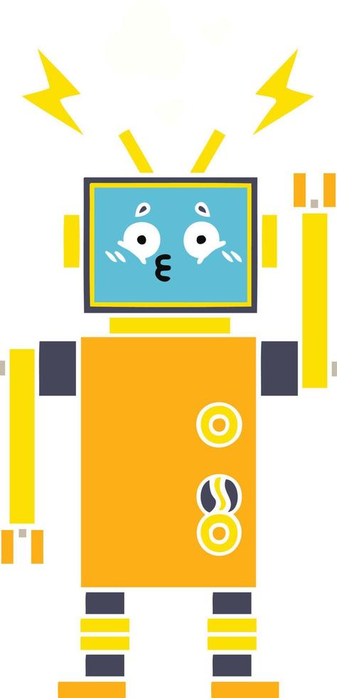 flat color retro cartoon malfunctioning robot vector