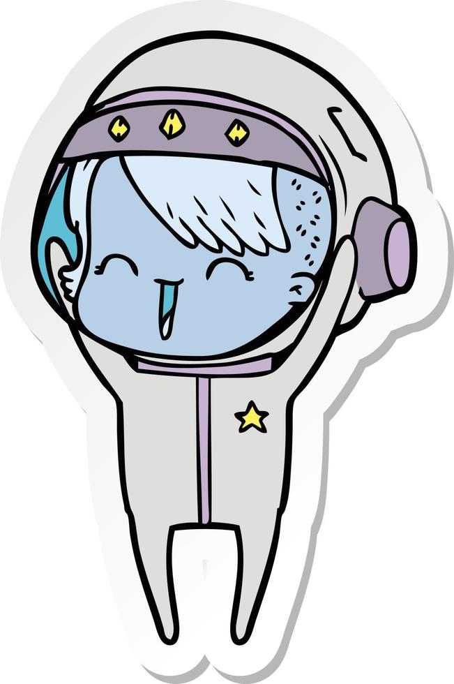 sticker of a happy cartoon space girl vector