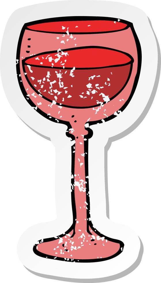 retro distressed sticker of a cartoon wine glass vector