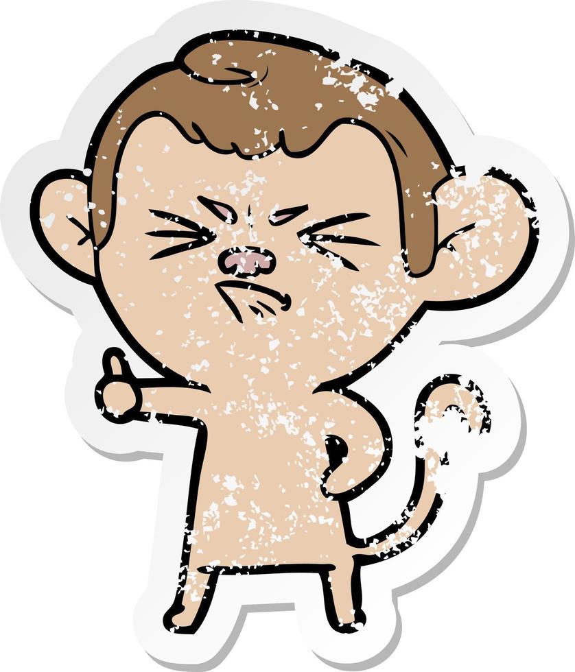 distressed sticker of a cartoon angry monkey vector