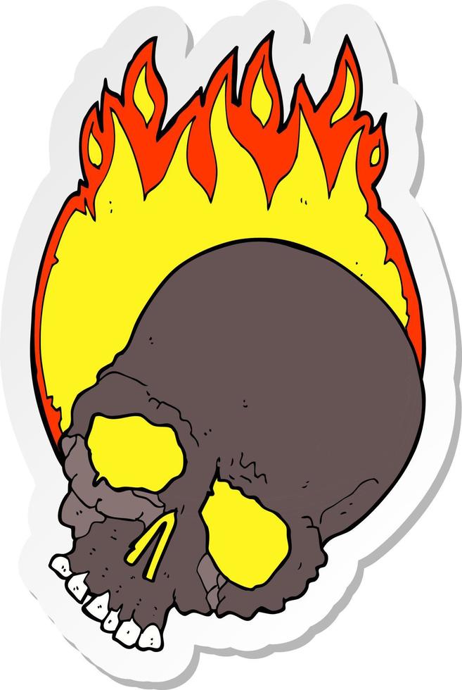 sticker of a cartoon burning skull vector