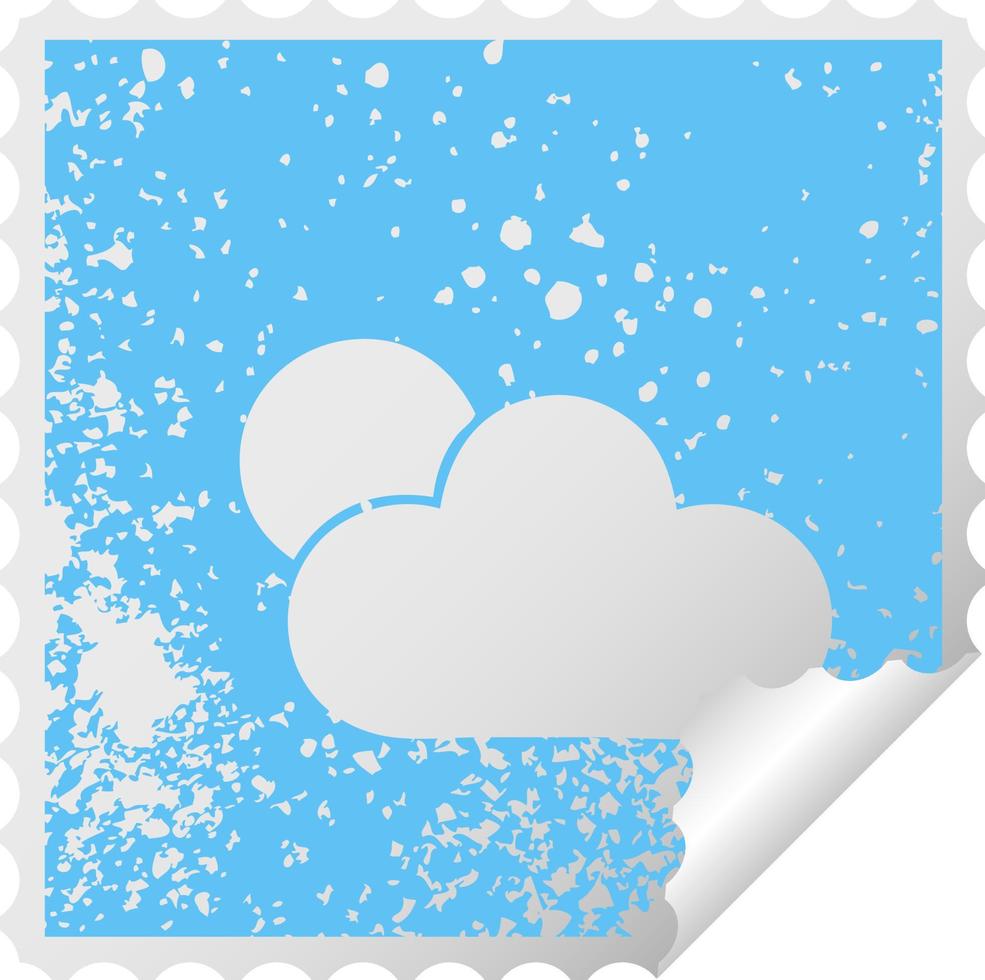 distressed square peeling sticker symbol sunshine and cloud vector