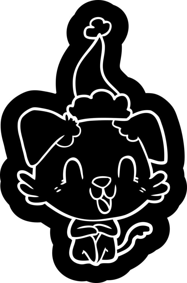 laughing cartoon icon of a dog wearing santa hat vector