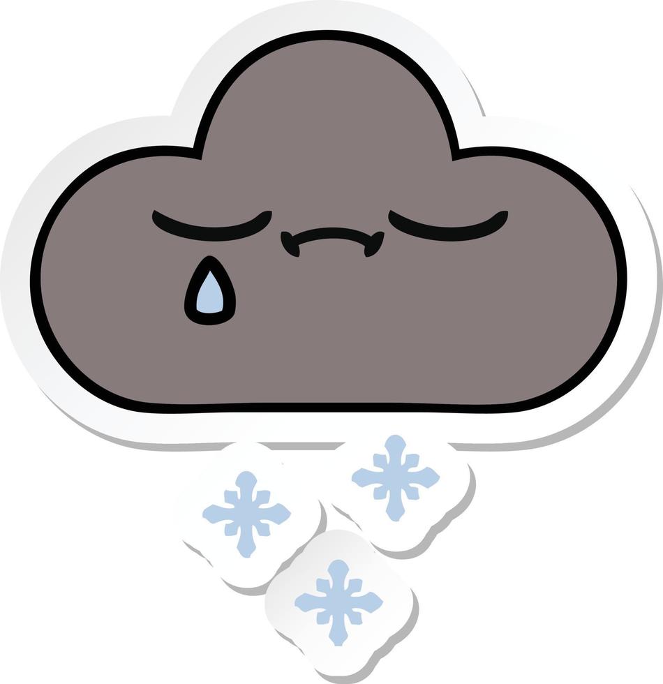 sticker of a cute cartoon storm snow cloud vector