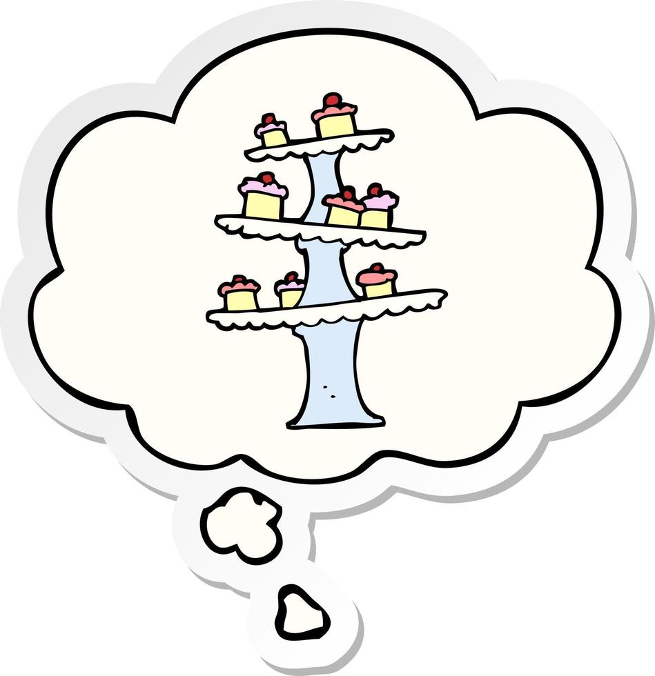 cartoon cake stand and thought bubble as a printed sticker vector