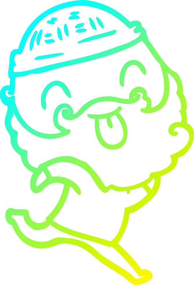 cold gradient line drawing running man with beard sticking out tongue vector
