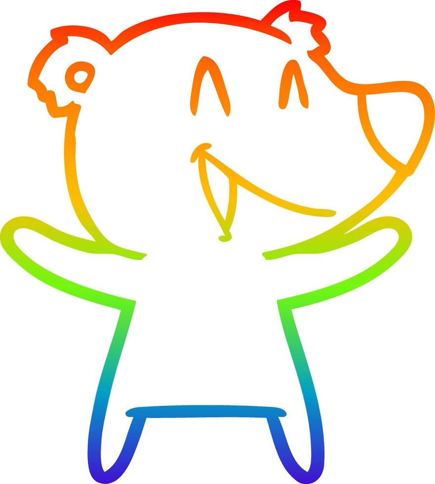 dibujo de línea de gradiente de arco iris dibujos animados de oso riendo vector