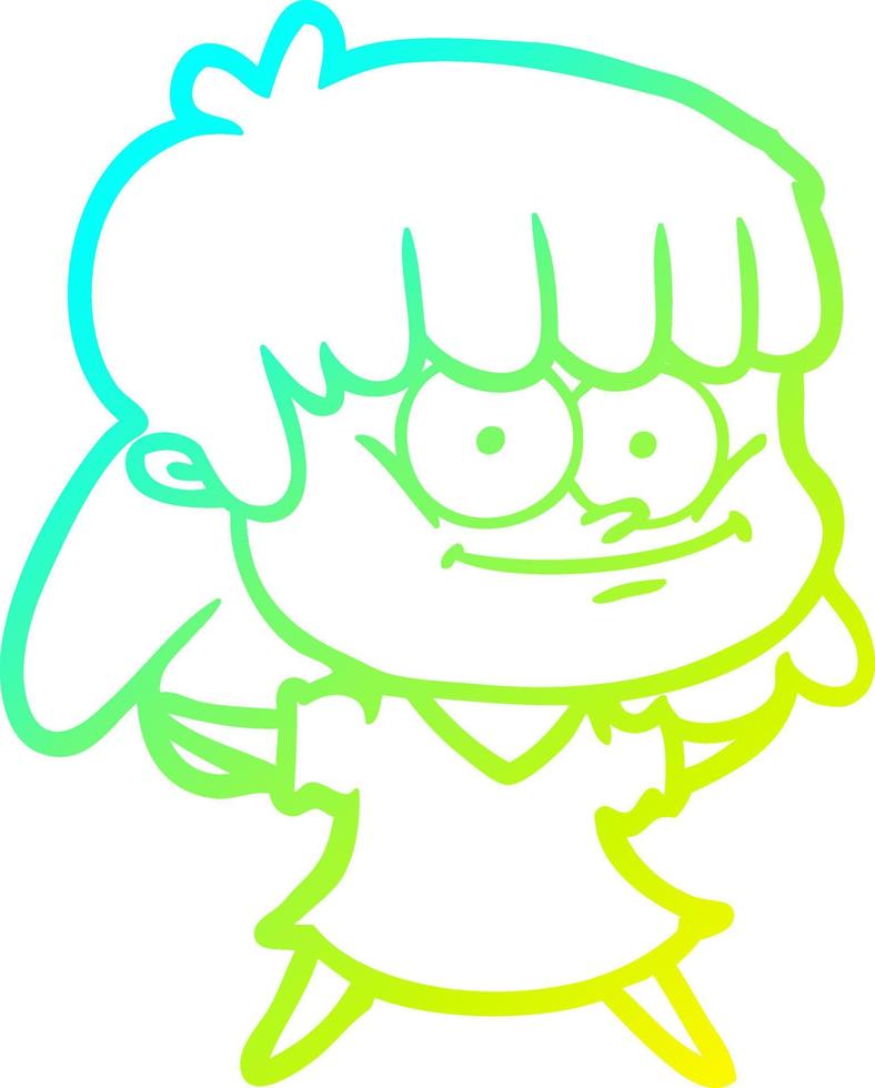 cold gradient line drawing cartoon girl smiling vector