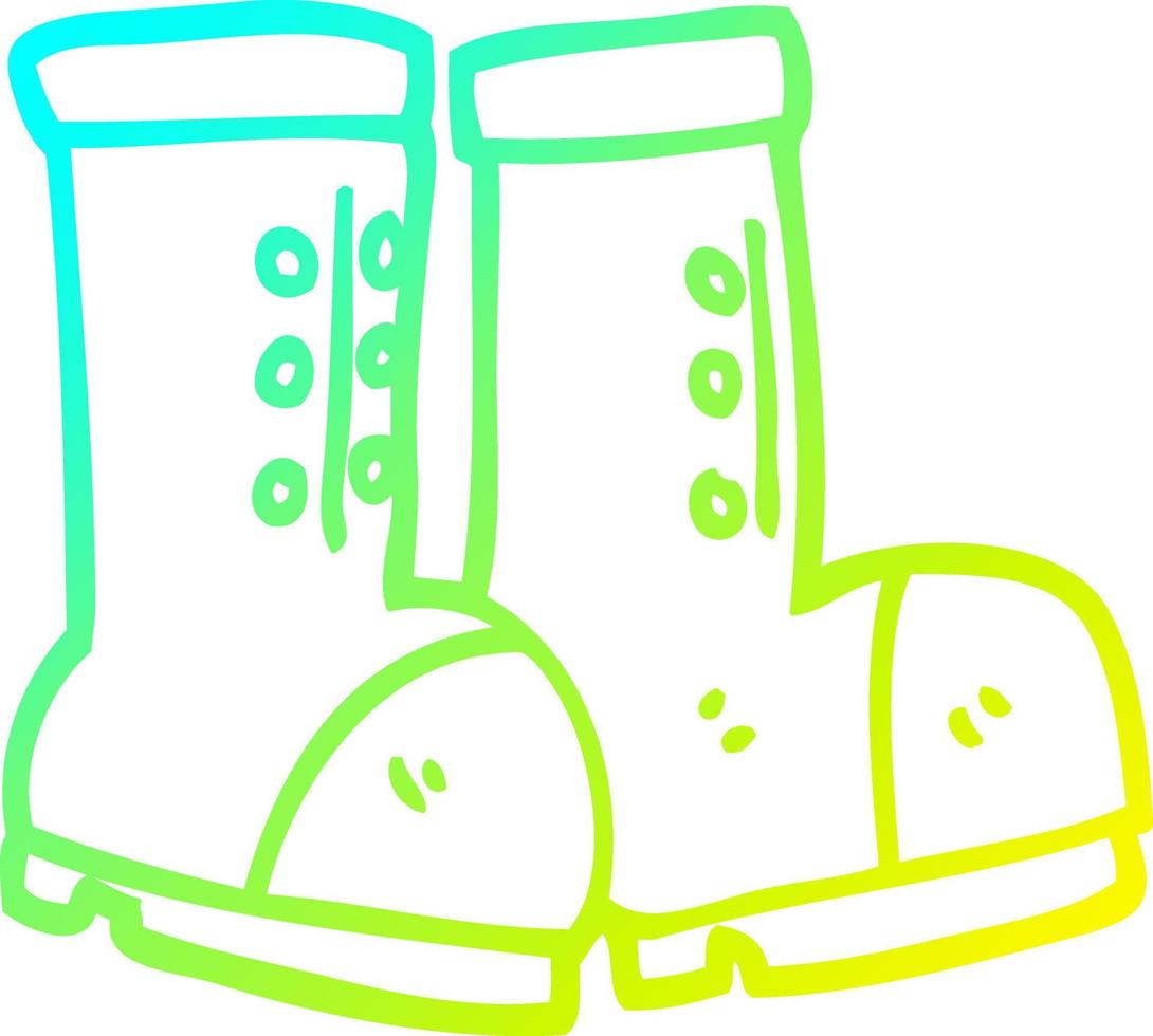 cold gradient line drawing cartoon work boots vector