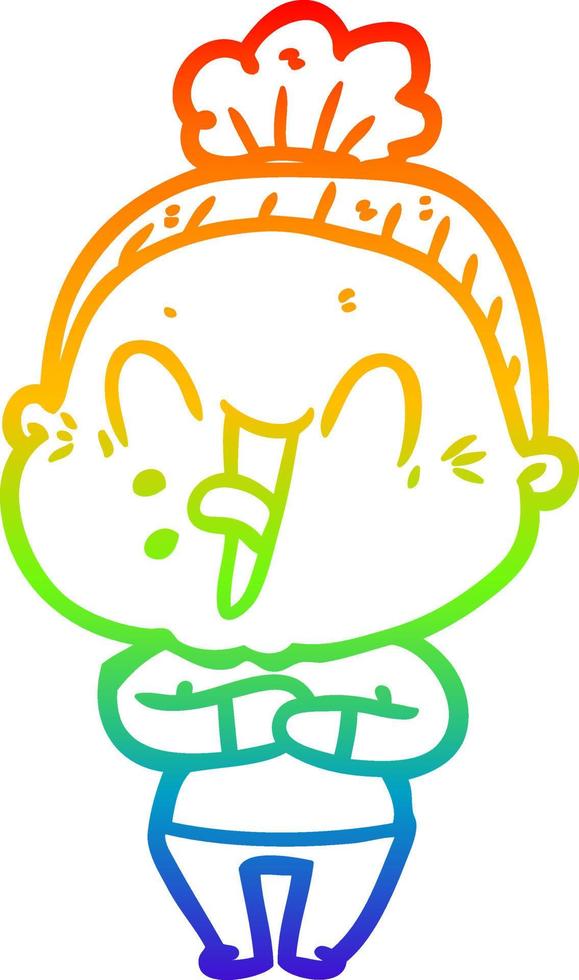 rainbow gradient line drawing cartoon happy old woman vector