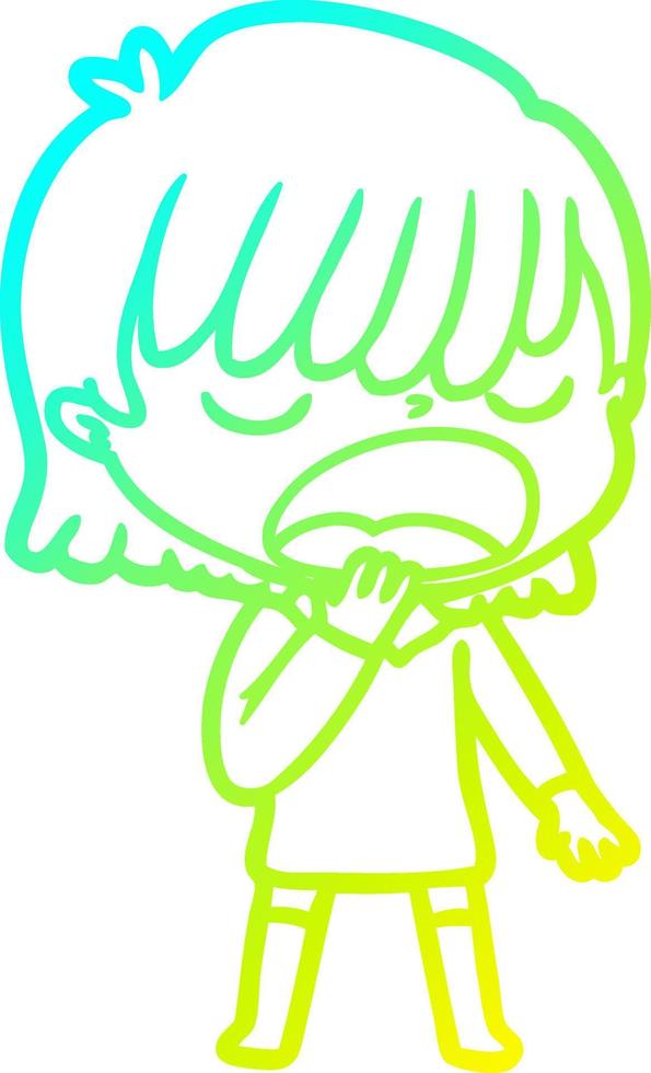 cold gradient line drawing cartoon woman talking loudly vector