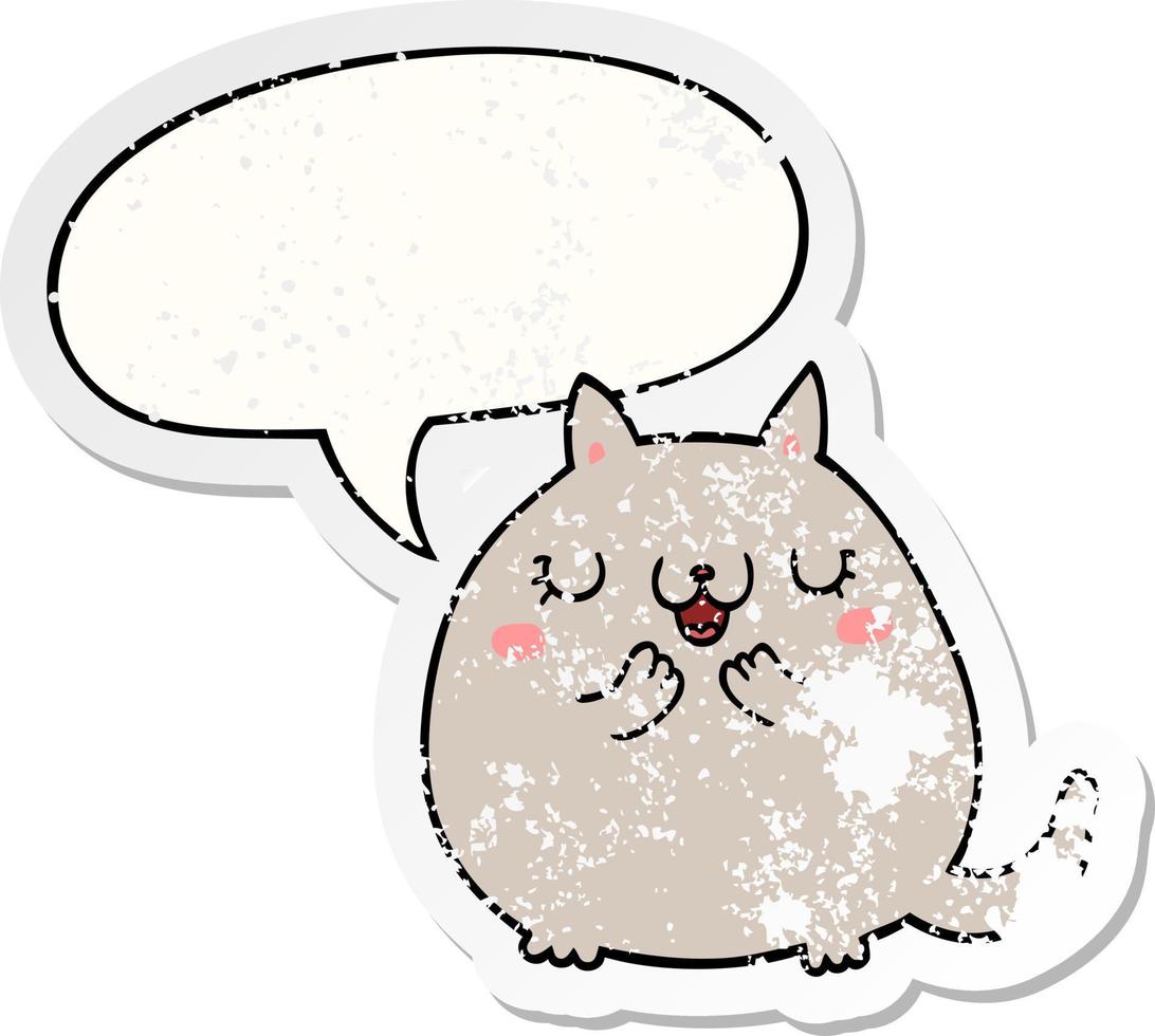 cartoon cute cat and speech bubble distressed sticker vector
