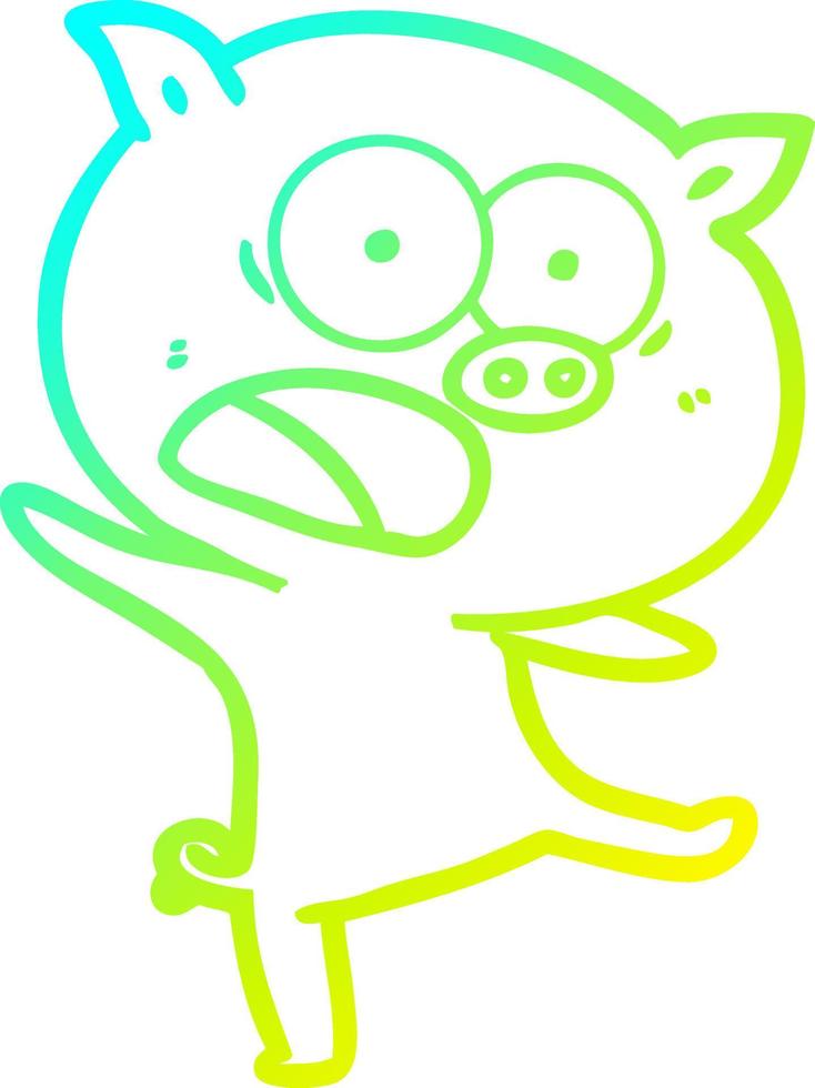 cold gradient line drawing cartoon pig shouting vector