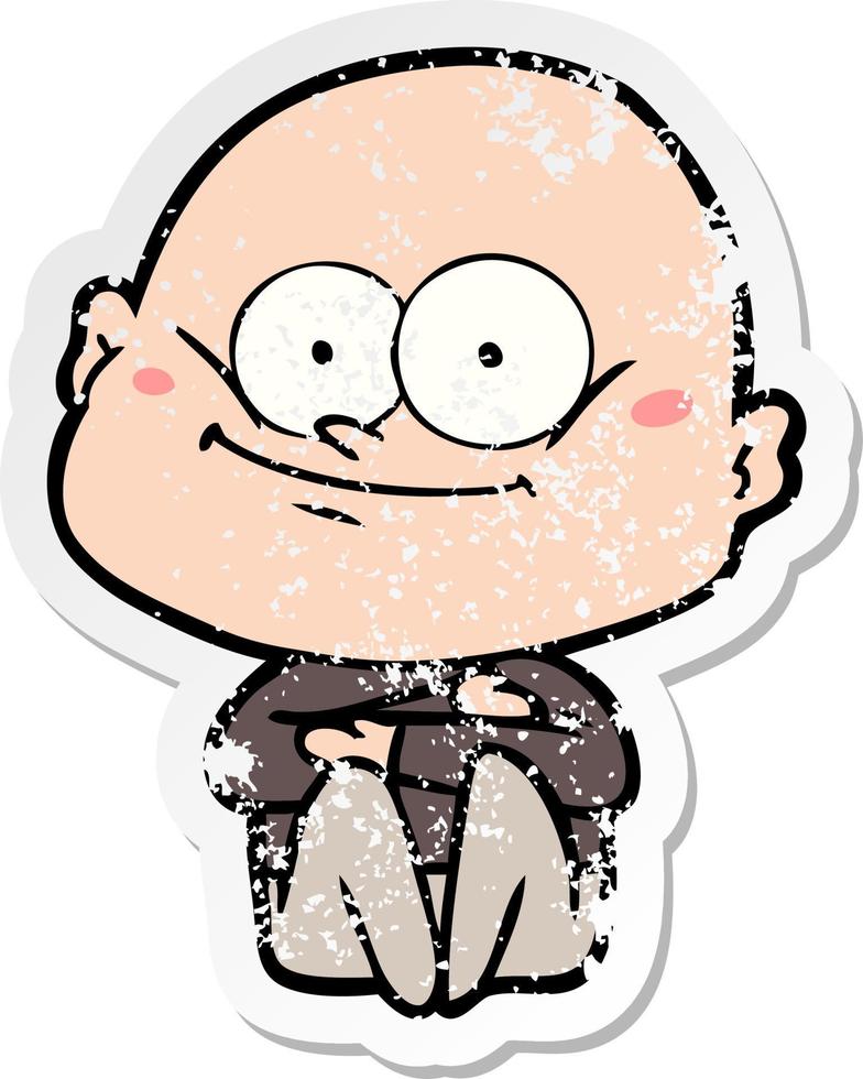 distressed sticker of a cartoon bald man staring vector