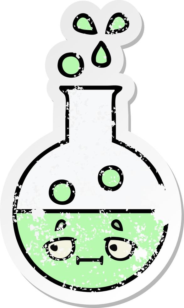 distressed sticker of a cute cartoon test tube vector